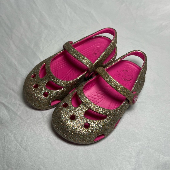 CROCS Other - Crocs Shayna Pink Gold Hi-Glitter Girl Toddler Size 8 Mary Jane Style Sandals